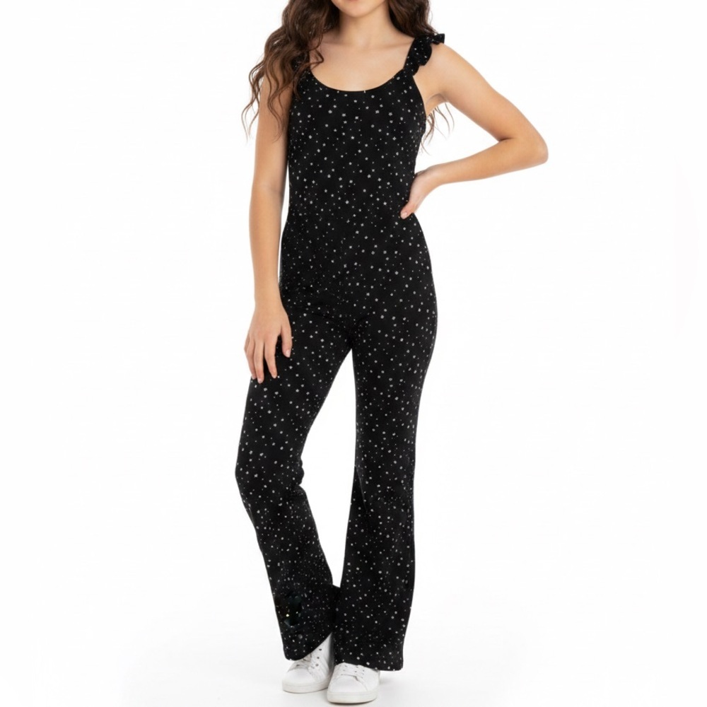 AQUA Girls Large 10/12 Star Print Jumpsuit Flare Leg Bloomingdale’s Exclusive - Picture 1 of 13